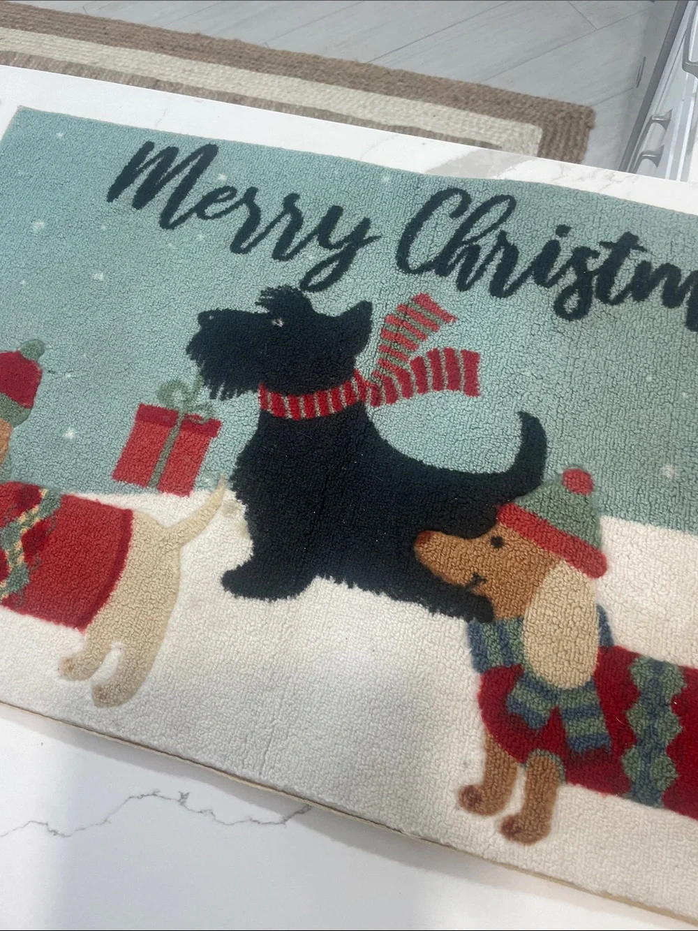 Festive Merry Christmas Dog Doormat - Green and Red